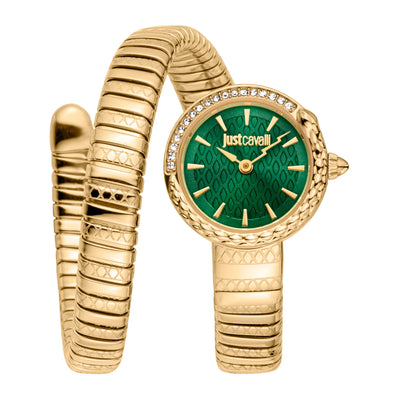 Just Cavalli Signature Snake Cerchio Snake Yellow Gold Bottle Green