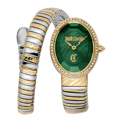 Just Cavalli Signature Snake Velina Silver Yellow Gold Green