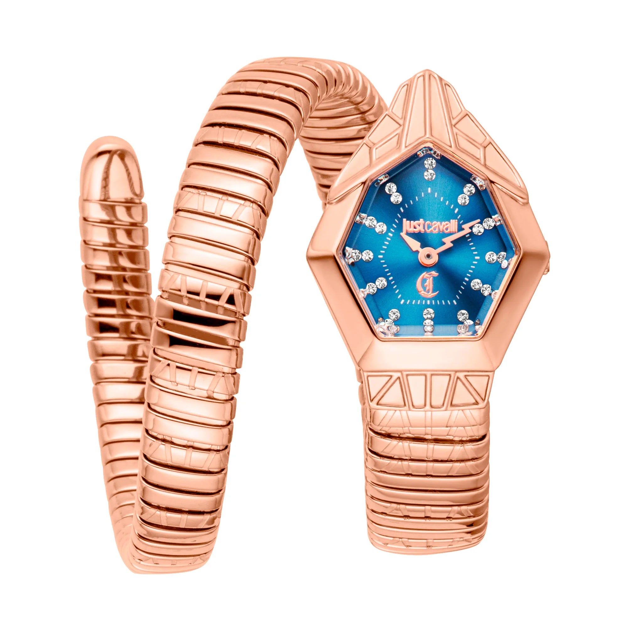 Just Cavalli Just Cavalli Signature Snake Gemma Rose Gold Blue