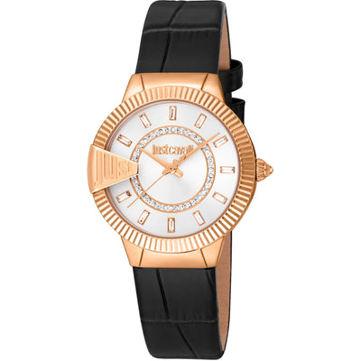 Just Cavalli Glam Chic Puntale Black Leather Rose Gold