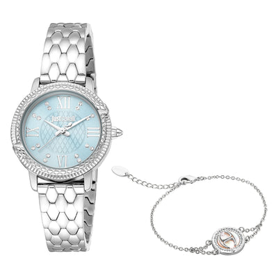 Just Cavalli Signature Snake Viperized Silver Grey Light Blue