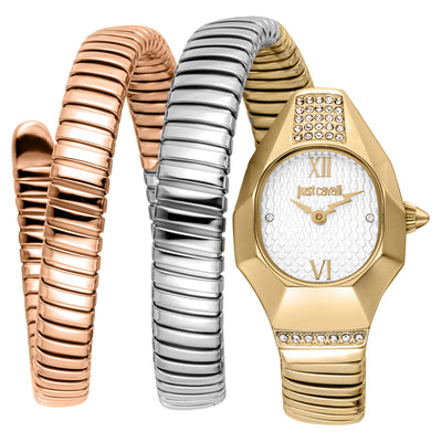 Just Cavalli Signature Snake Lunara Silver Rose Gold